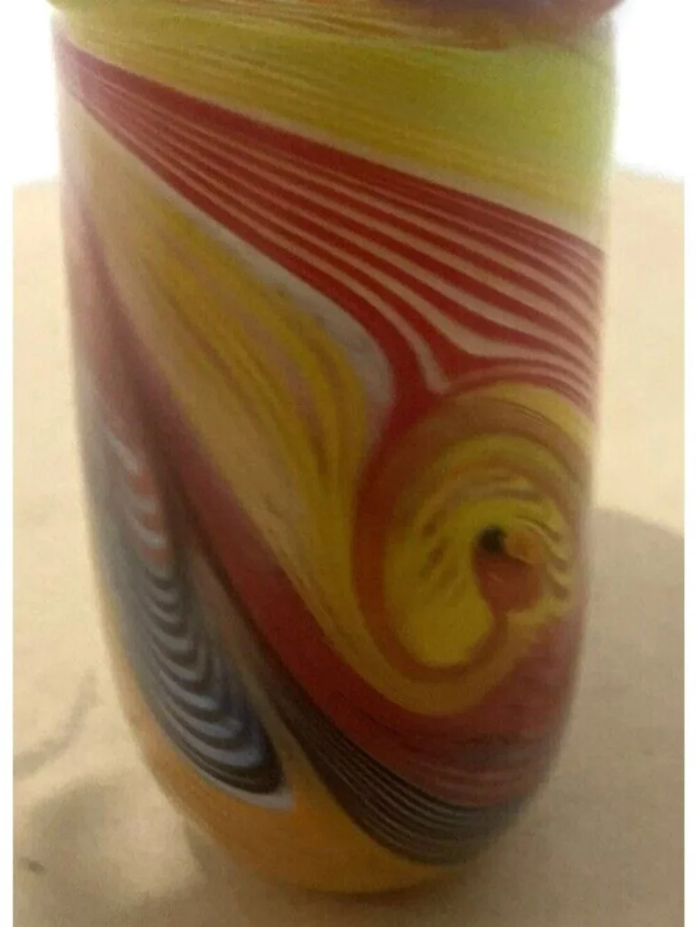 Swirl Art Glass Multi Color Red Orange Yellow Green Black Vase Heavy 7'X7